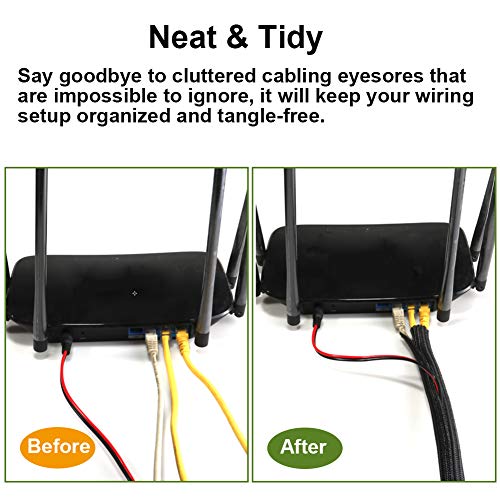 25 Feet - 1 inch Cord Protector Split Wire Loom Braided Cable Sleeve, Management and Organizer, Protectors for Television, Audio, Computer Cables, Prevent Pet From Chewing Cords - Black - Thumbnail 2