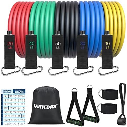 WIKDAY Resistance Bands for Working Out Exercise Bands Workout Bands Set with Handles, Door Anchor, Ankle Straps for Men & Women Body Stretching, Crossfit Training Equipment, Home Workouts（Multicolor）