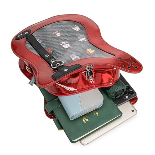 Rock Metal Guitar Ita Bag Crossbody Shoulder Bags Kawaii Cute Clear Window Pin Insert with a Removeable Strap