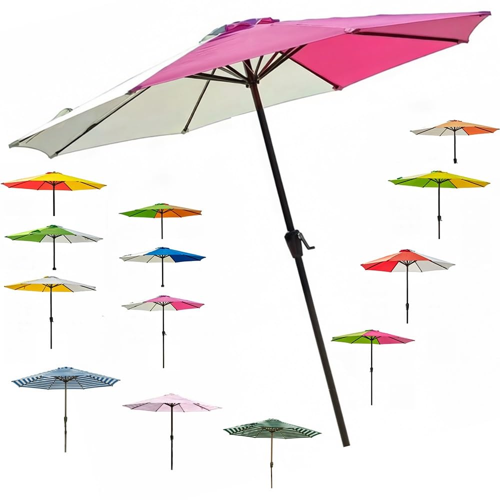 LARAKVEAKV Large Market Table Umbrella With Crank, 9FT Rainbow Sun Protection Umbrellas，Garden Stripe Parasol For Patio Backyard Deck Yard(Colorful 10)