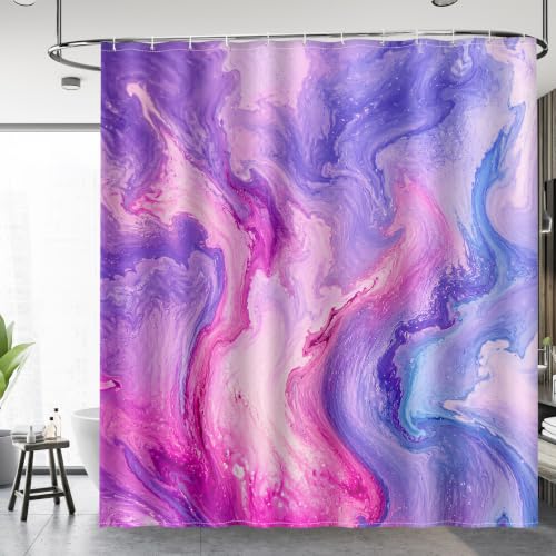 Image of Aimego Purple Shower Curtain Pink and Purple Tie Dye Marble Shower Curtains Set with 12 Hooks for Bathroom Decor Accessories Bathtub Curtain, 72 inchx72 inch