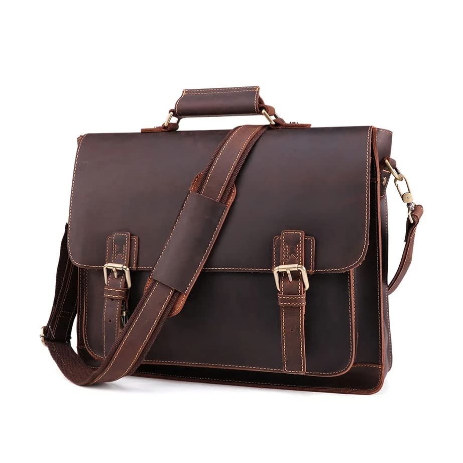 HBJWOV Men's Handbag Crazy Horse Leather Tote Shoulder Bag Leather Briefcase