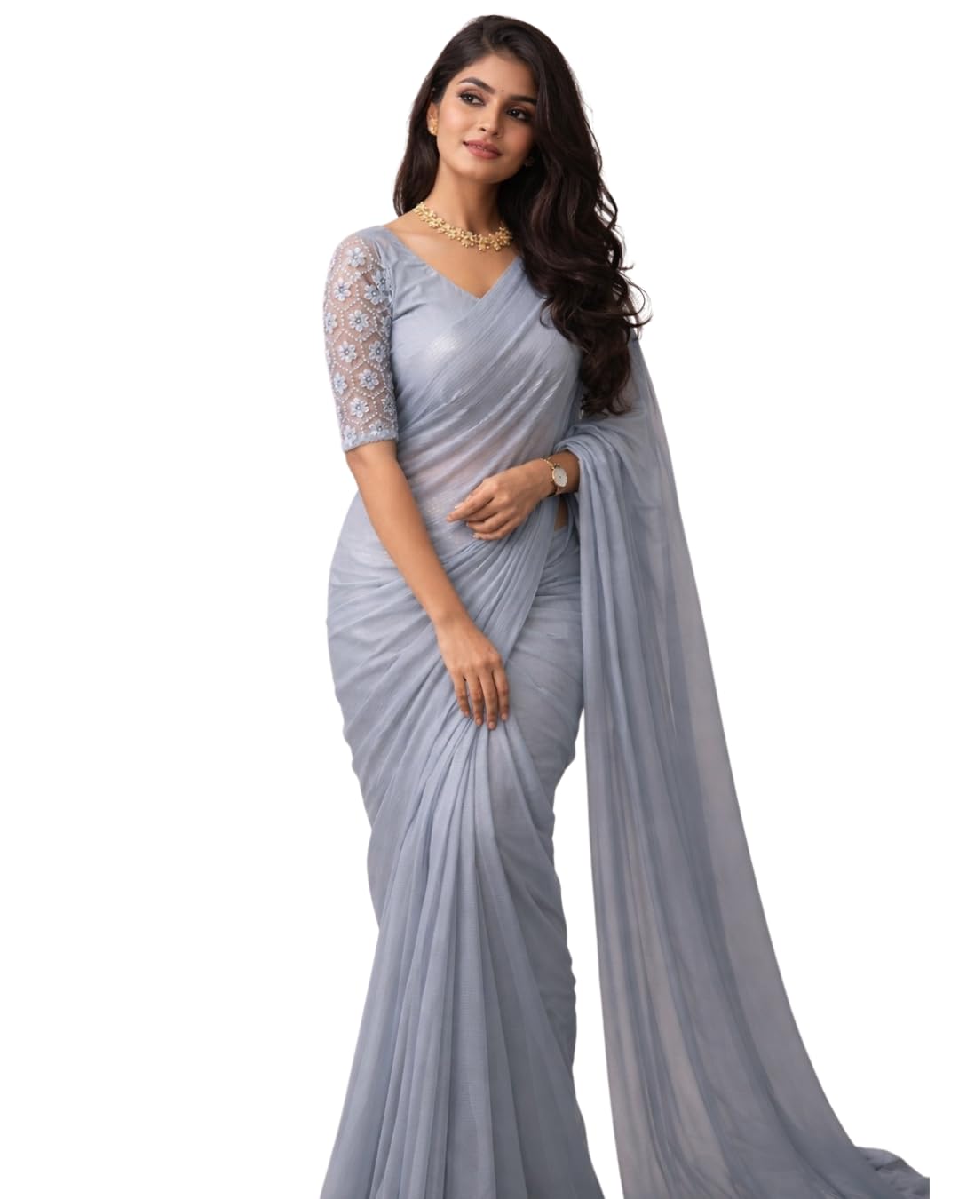Premium Georgette Saree for Women | Plain Saree with Soft Flowing Drape | Comes with Unstitched Blouse Piece-image-5