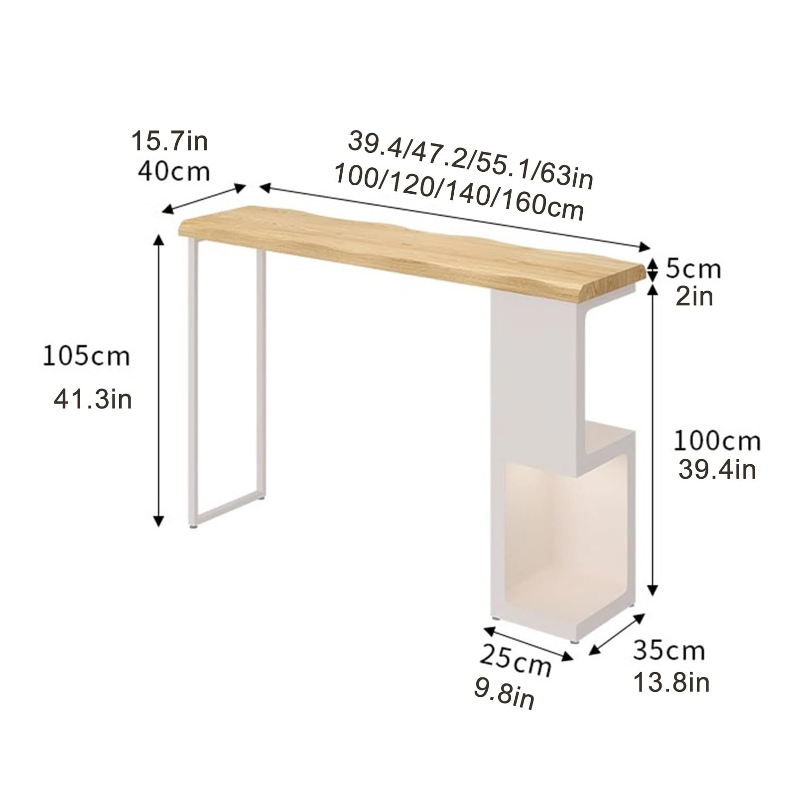 Tavolo da bar, moderno tavolo da pub ad altezza bancone con 2 ripiani portaoggetti, mobile bar rustico in legno, tavolini da divano per cucina, pub domestico, bistrot, ristorante (140x40x105 cm/55,1