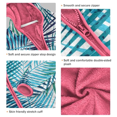 OTVEE Blue Green Palm Leaves Kids Hoodie Jacket Fall Spring Full Zip Warm Outwear Coat3