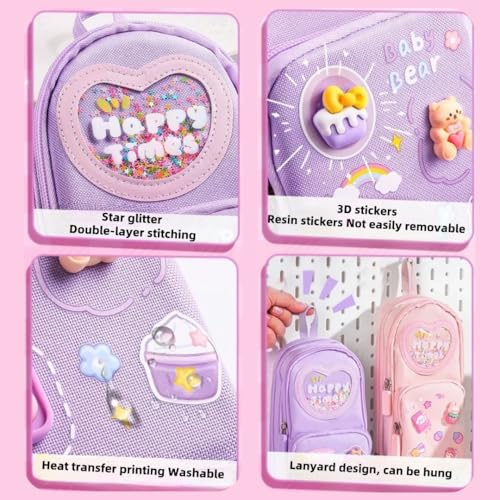 Image of Large Capacity Kawaii Purple Pencil Case - Cute 3-Compartment Stationery Organizer for School Supplies, Office, and Travel | Ideal Gift for Students, Artists, and Art Lovers, Holds 50 Pens or Pencils