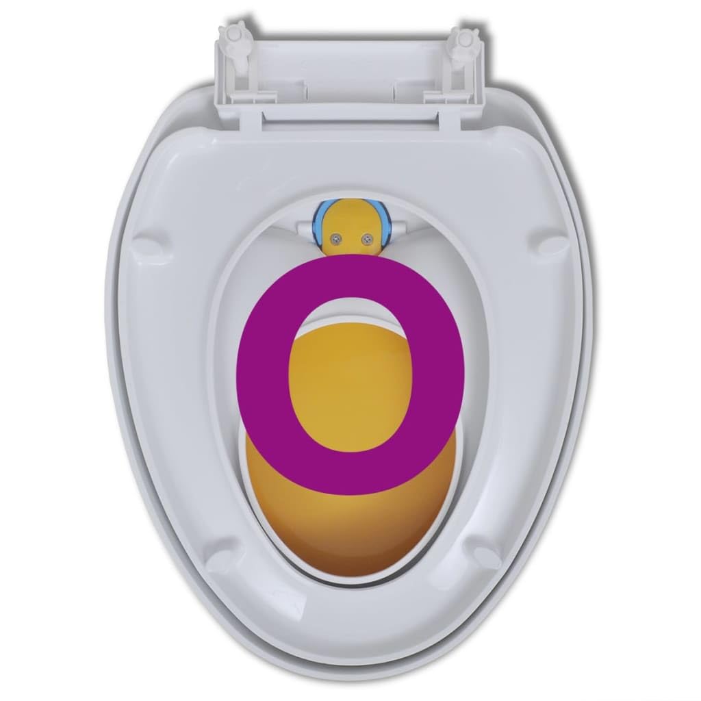 Deska sedesowa wolnoopadająca, z tworzywa sztucznego PP, zestaw 2 sztuk, biało-żółta, regulowany odstęp zawiasów od 110 do 170 mm, do treningu toaletowego i dla rodziny