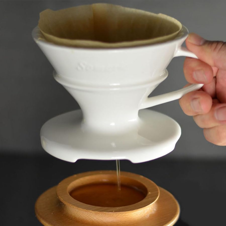 Miniatura 4 de Somark Cafetera de cerámica con filtro de cono #2 con bandeja de goteo de madera