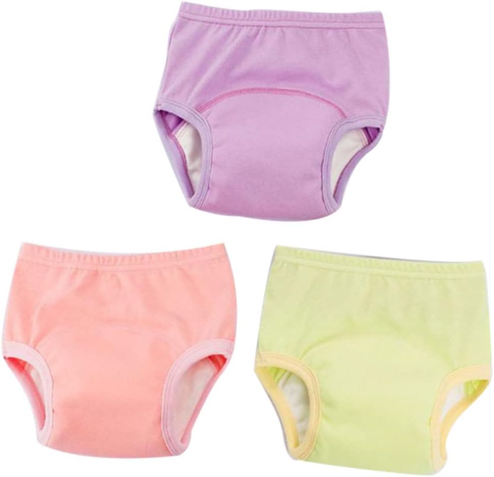 Wakauto 3pcs Training Pants Breathable Cotton Diaper Pants with High Elastic Waist and Absorbent Crotch Washable Underwear for Boys and Girls Pink Green Purple