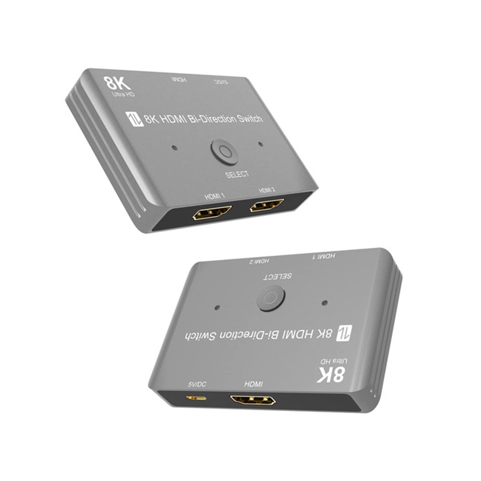 HDMI-Switch-Splitter, HDMI-kompatibler 8K HD 2.1 Bidirektionaler Switch 8K@60Hz 4K@120Hz 1in 2 Out 2in 1 Out High Speed ​​48Gbps Splitter Einfach einzurichten (Color : Gris, Size : Small)