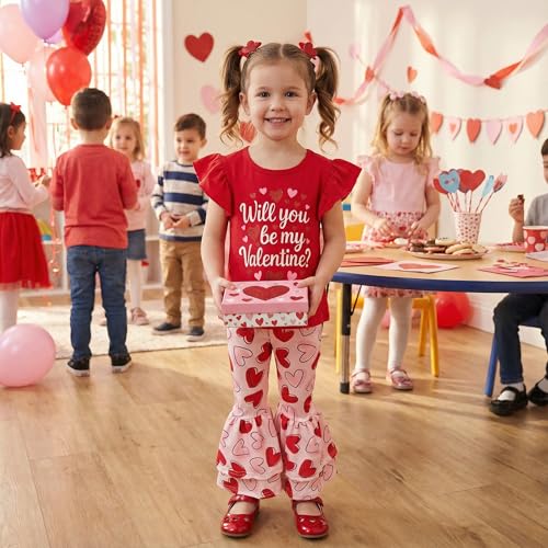 Image of Unique Baby 2 Piece Girls Double Bell Bottom Leggings Outfit with Short Sleeved Shirt Kid and Toddler Clothes Set