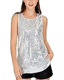 Henly Gift for Women Sequin Tank Top Sleeveless Sparkle Shimmer Vest Tops Glitter Camisole （White, Medium）