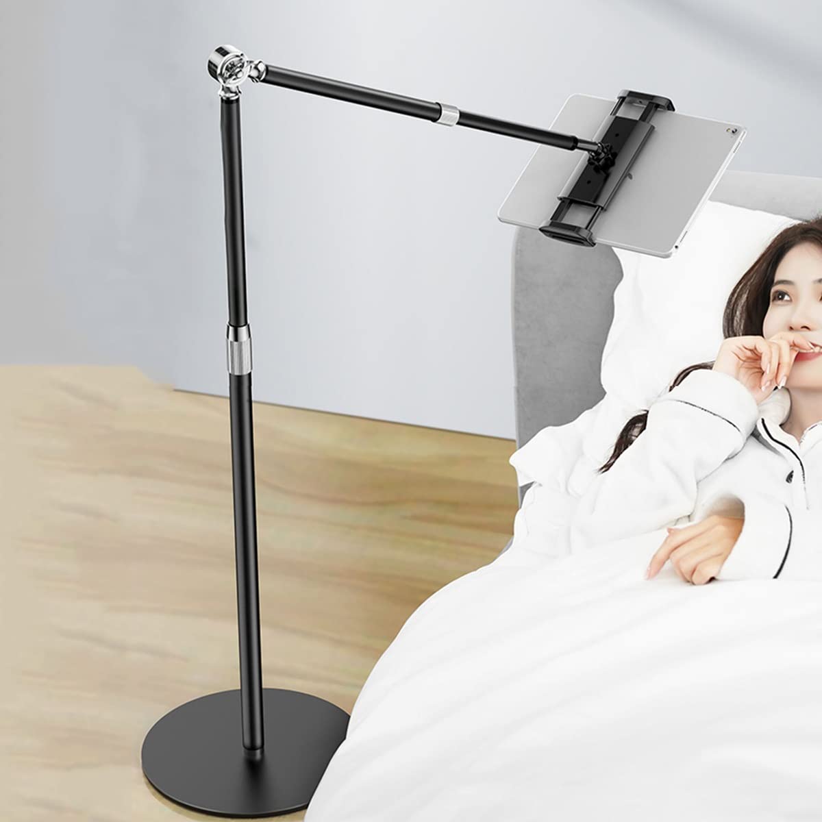 bnjlSDATwr Supporto for tablet da pavimento universale for letto, divano, scrivania for in metallo, altezza regolabile, manopola fissa, supporto for 4-13 pollici for stare in piedi, seduti, sdraiati