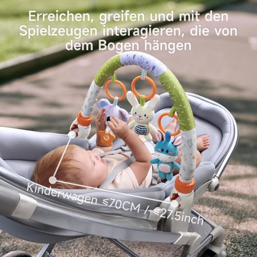 TUMAMA Spielbogen Kinderwagen Spielzeug Baby Ab 0 3 6 9 Monate, Clip Auf Bogen Babyschale Babyspielzeug Für Auto, Plüschtier Tier Hängespielzeug Mit Rasseln Beißring Für Autositz Mobile Kinderbett