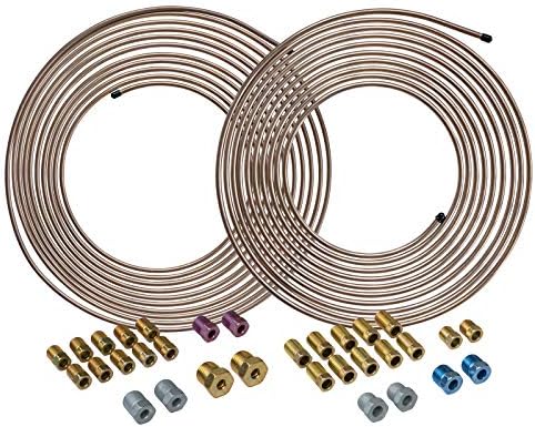 4LIFETIMELINES True Copper-Nickel Alloy Non-Magnetic, Brake Line Tubing Coil and Fitting Kits, 3/16 & 1/4, 25 ft, 2 Kits