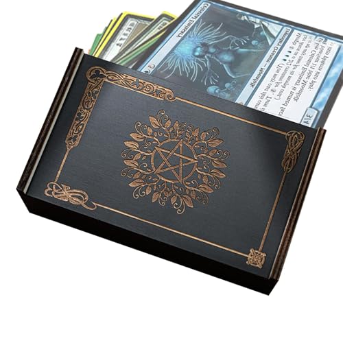 Estuche de almacenamiento de cartas de tarot, caja de baratijas de gran capacidad, soporte de dados decorativo reutilizable, organizador de madera con tapa con bisagras, diseño grabado vintage para el