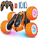 Remote Control Car, 2.4GHz Electric Race Stunt Car, Double Sided 360° Rolling Rotating Rotation, LED Headlights RC 4WD High Speed Off Road Gift for 3 4 5 6 7 8-12 Year Old Boy Toys (Orange)