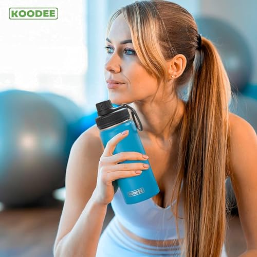 Image of koodee Water Bottle for Kids-16 oz Stainless Steel Vacuum Insulated Sports Water Bottle for Black to School, Reuasble Metal Wide Mouth Water Flask for Girls Boys- BPA Free (Sky Blue)