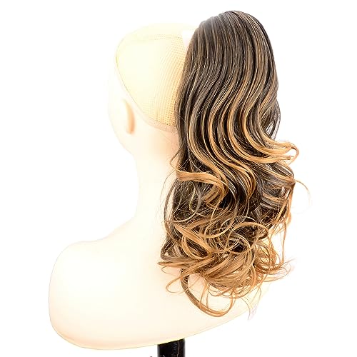 BOBIYA 13 Inches Claw Clip in Loose Curly Synthetic Wrap Around Ponytail Extensions Pony Tail Clip In Extensions (Dark Brown to Medium Brown) - Image 2