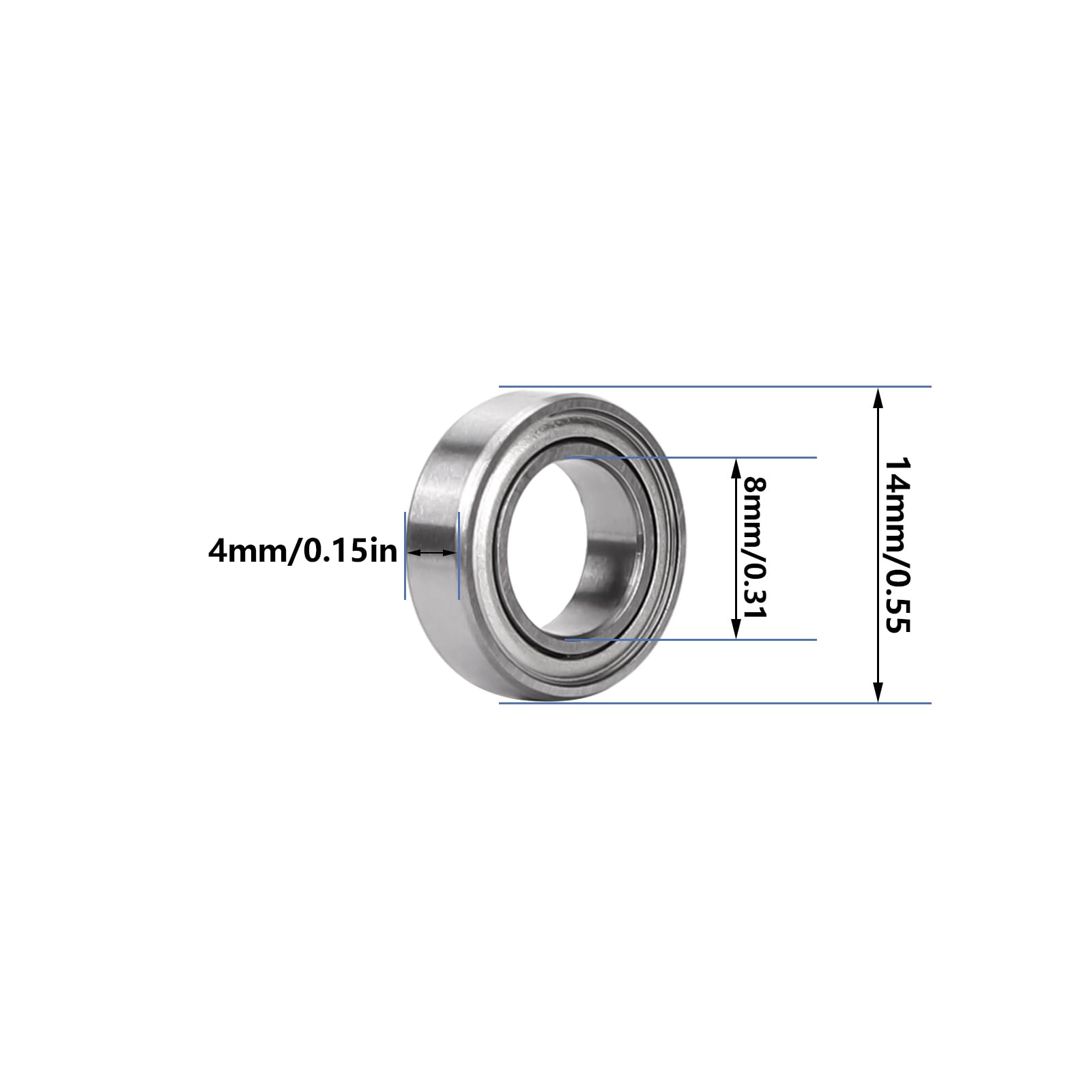 JINWXYNG ZZ Ball bearing mR148 8x14x4mm (50 per pack), silver