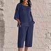 bawilom Womens Pant Sets Plus Size 3/4 Sleeve Tops and Capri Pants Loose Casual Lightweight 2 Piece Outfits with Pockets