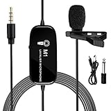 K&F Concept Micrófono de Solapa Clip-on Recargable con Conector 3,5 mm Cable 6M Batería Litio de 230 mAh para cámara DSLR, cámaravideo, Smartphone iPhone, Samsung, Ordenador