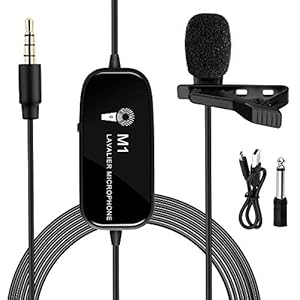Lavalier Microphone,K&F Concept M1 3.5mm Lav Rechargeable Lapel Condenser Omnidirectional Mic with Clip-on Recording…