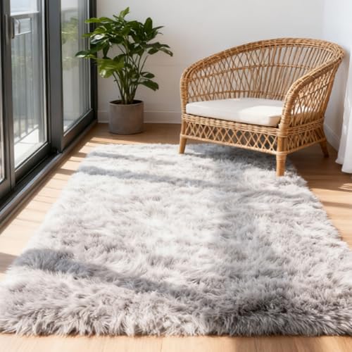 Tapis moderne à poils longs gris clair antidérapant 125x230 - 2