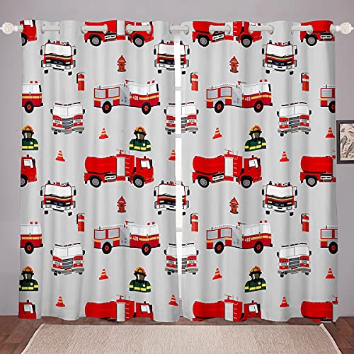 Loussiesd Rideau de fenêtre pour enfant pompier - 175 x 140 cm - Pour garçons - Pompiers - Rideaux opaques - Pour filles - Décoration de chambre à coucher