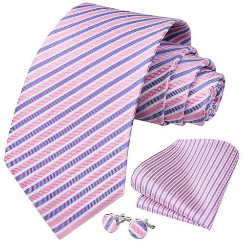 Image of HISDERN Mens Tie Set Classic Woven Ties and Pocket Square Cufflinks Set Formal Business Wedding Neckties Handkerchief