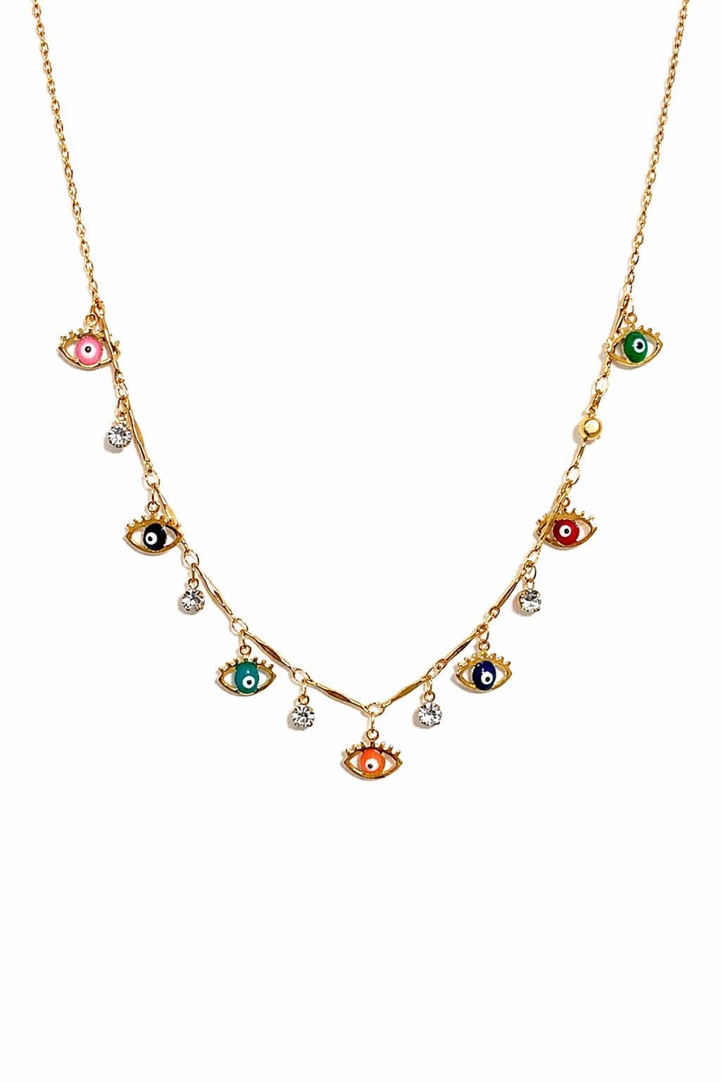 Anti-Tarnish 316L Stainless Steel Evil Eye Charm Necklace | Gold Plated Multicolor Enamel Pendant Chain | Hypoallergenic, Good Luck & Protection Necklace for Women & Girls-image-10