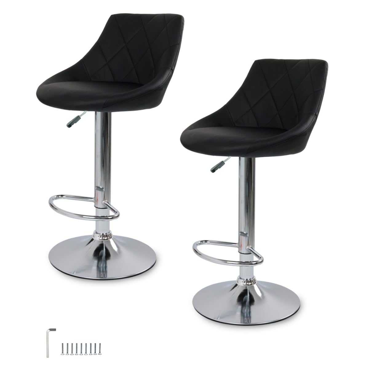 GAON. Sillas de Bar para Barra de Cocina con Respaldo y Reposapies de Altura Ajustable - Bancos para Bar con Asiento Acolchado Diseño Elegante Set de 2 Piezas Negro