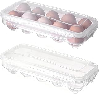 YGCHEN Transparent Egg Cup with Lid, Refrigerator Egg Distributor, Stackable Egg Cups for 10 Eggs (Total 20), for Refrigerator and Kitchen Organization