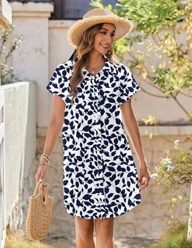 Image of Zeagoo Summer Dresses for Women 2026 Cotton Button Down Short Sleeve Tshirt Dresses Casual Mini Beach Dress