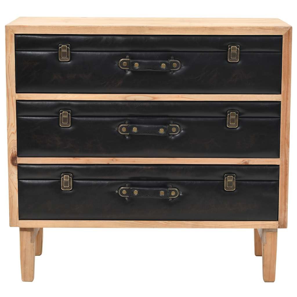 Cassettiera in Legno Massello di Abete 3 Cassetti 80x36x75 cm | Mobiletto vintage con cassetti stile valigia, ideale per organizzare oggetti in soggiorno o camera da letto.