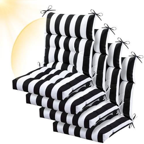 Sintuff 4 Pcs 44 x 21 x 4 Outdoor Chair Cushion Patio Chair Cushions Seat/Back Tufted Pillow with Ties Water Resistant Replacement Indoor Patio Furniture Outdoor Furniture (Stripe Black White)