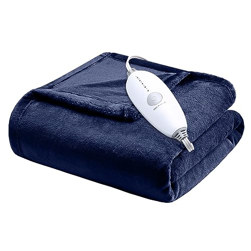 GAOMON Electric Heated Blanket Throw, Super Cozy Soft Flannel Heated Throw with 4 Fast Heating Levels & 10 Hours Auto Off, Machine Washable, ETL Certification, Home Office Use(Queen, Navy)