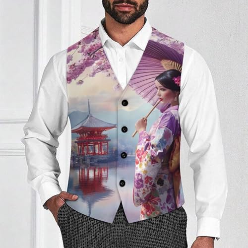 Japanese Kimono Beauty Geisha Men's Suit Vests Business Formal Dress Vest V-Neck Waistcoat for Wedding Casual2