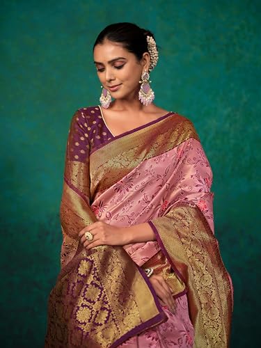 Image of EthnicJunction Women's Silk Blend floral Woven Saree With Blouse Piece | Wedding Saree