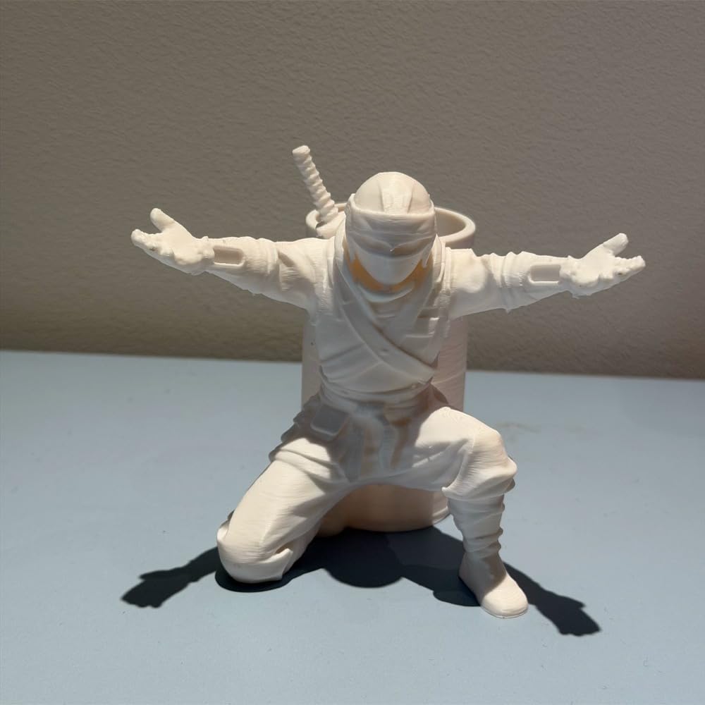 Ninja Warrior Pen Holder,3D Printed Pen Stand,Plastic Ninja Ornament,Simulation Character Model,Kneeling Ninja Pencil Rack for Home Office(Beige)
