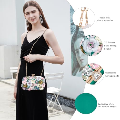 Image of BBTT.ful Women Clutches Flower Evening Handbag Chain Strap Shoulder Bag handbag Wedding bag purse