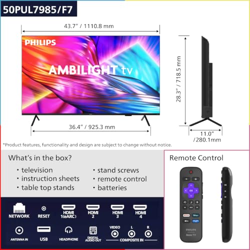 Image of PHILIPS 50 Inch 4K QLED Roku TV, 7985 Series with Ambilight, UHD 2160p, HDR