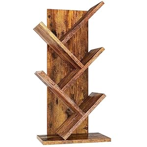 YMYNY 4 Tier Tree Bookshelf, Small Bookcase, Modern Wood Book Storage Rack, Freestanding Book Shelf for Books/Movies/CDs, Narrow Display Rack for Living Room, Home Office, Rustic Brown HBC014H