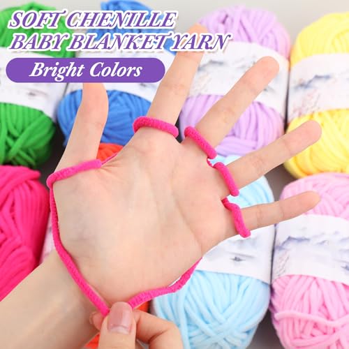 Image of Buryeah 8 Packs #5 Skinny Chenille Yarn for Hand Knitting Crocheting 50g /1.76oz Thin Soft Chunky Plush Beginner Yarn Size 5 for Crochet Small Plush DIY Crafts Blankets, 480 yd Total(Bright Colors)