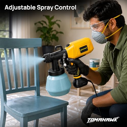 Image of Tomahawk EPS-C10 550W Electric Paint Sprayer - Spray Gun for Painting Home & DIY | 100% Copper Motor | 1000ml Tank | 3 Nozzles (1.0 /1.8 /2.5mm) | HVLP 800ml /min (Yellow)