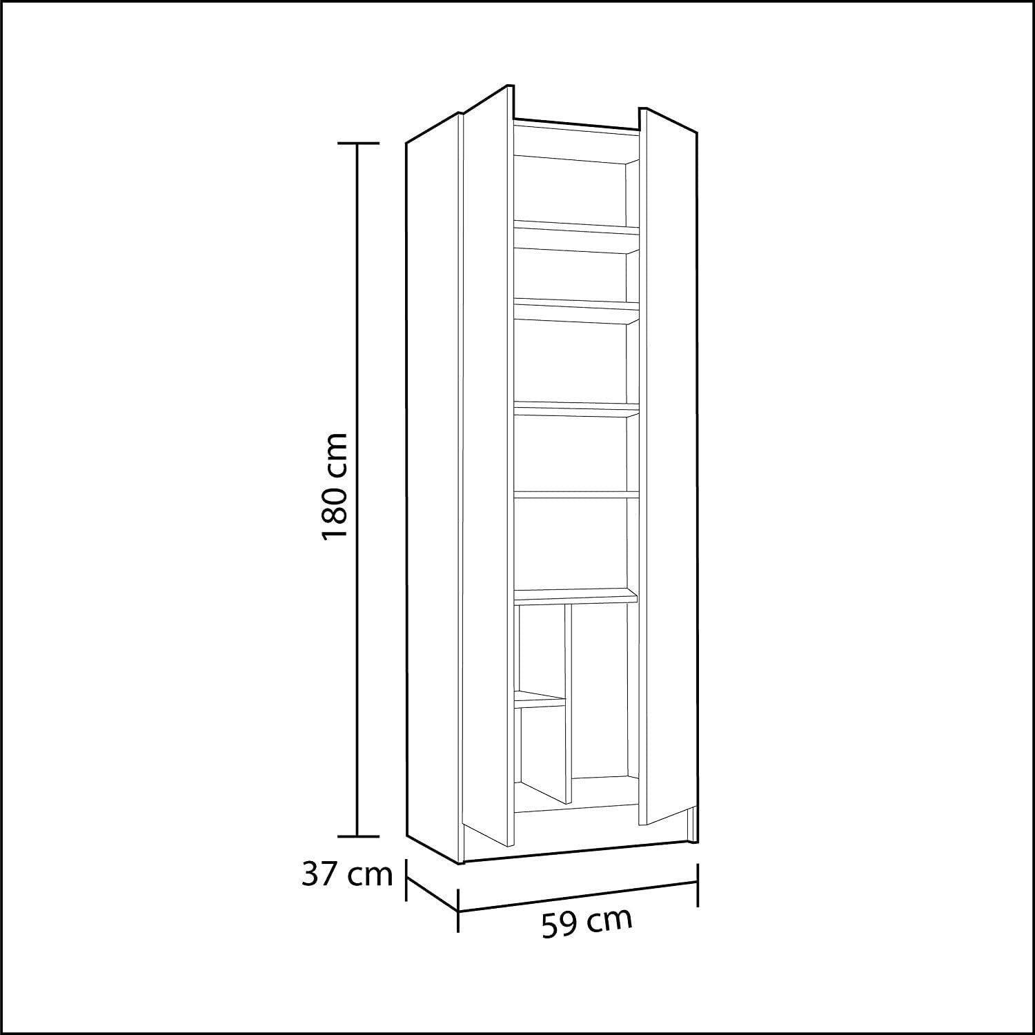 Bricozone Armadio Multiuso con 2 Ante e 8 Ripiani in Laminato Scarpiera Guardaroba Salvaspazio per Ingresso Camera e Ripostiglio Colore Rovere 180 x 37 x 59 cm
