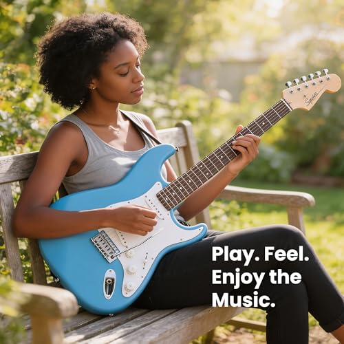 Image of Fender Squier Stratocaster - California Blue Bundle with Gig Bag, Tuner, Picks, and Austin Bazaar Instructional DVD