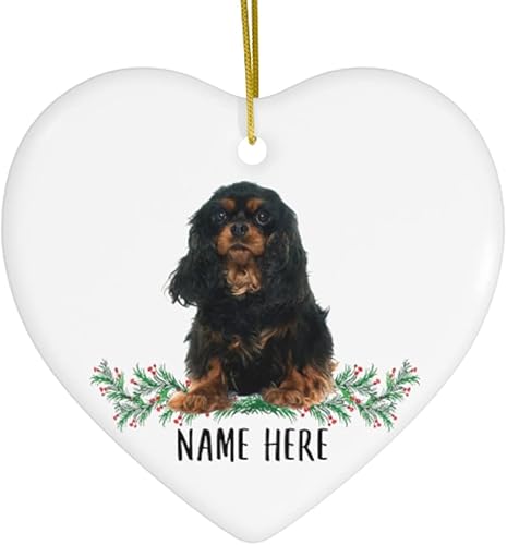 Funny Cavalier King Charles Spaniel Black Tan - Regalo personalizado con nombre para perro, mamá, regalos para árbol de Navidad, adornos de corazón