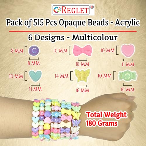 Image of 515 Pcs Opaque Crystal Beads for Jewellery Making Kit - Beads for Bracelet Making Kit - Bead Craft - Acrylic - Multicolour - 6 Designs, 180g