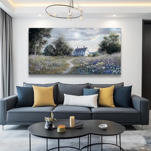 KELIYUAN Wall Art For Living Room Large Wall Decor Canvas Painting Retro Pastoral Flower Sea Landscape Painting Farmhouse Office Bedroom Artwork Picture For Print For Home Decoration 24x48 Inches
